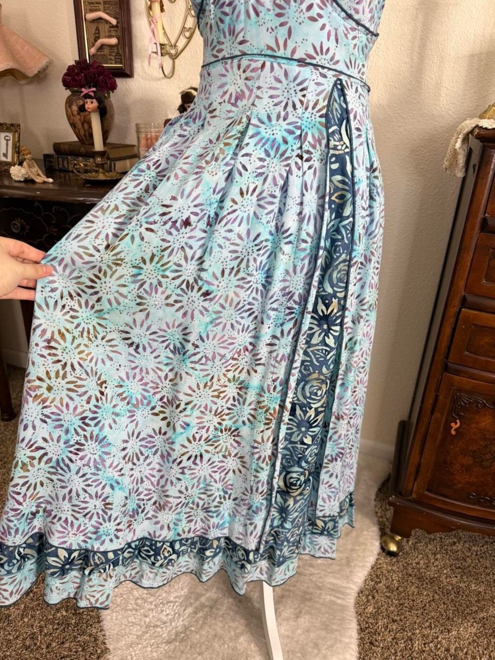 Y2k whimsical fairy grunge boho patchwork aqua blue floral maxi dress - Picture 4 of 6